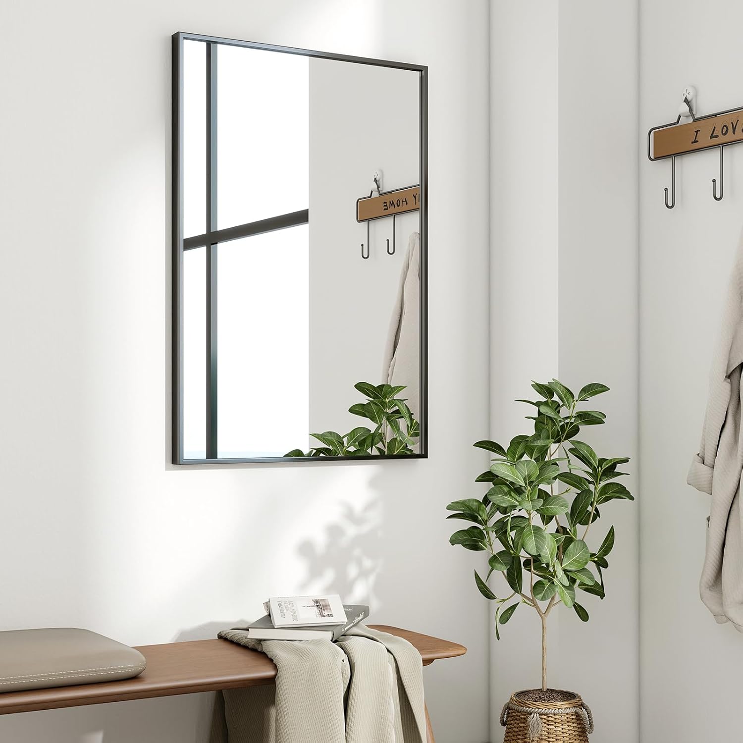 HARRITPURE 28"x20" Bathroom Mirror for Wall, Black Framed Rectangle Mirror Aluminum Alloy Frame Wall-Mounted Horizontally/Vertically for Entryway/Bedroom/Vanity