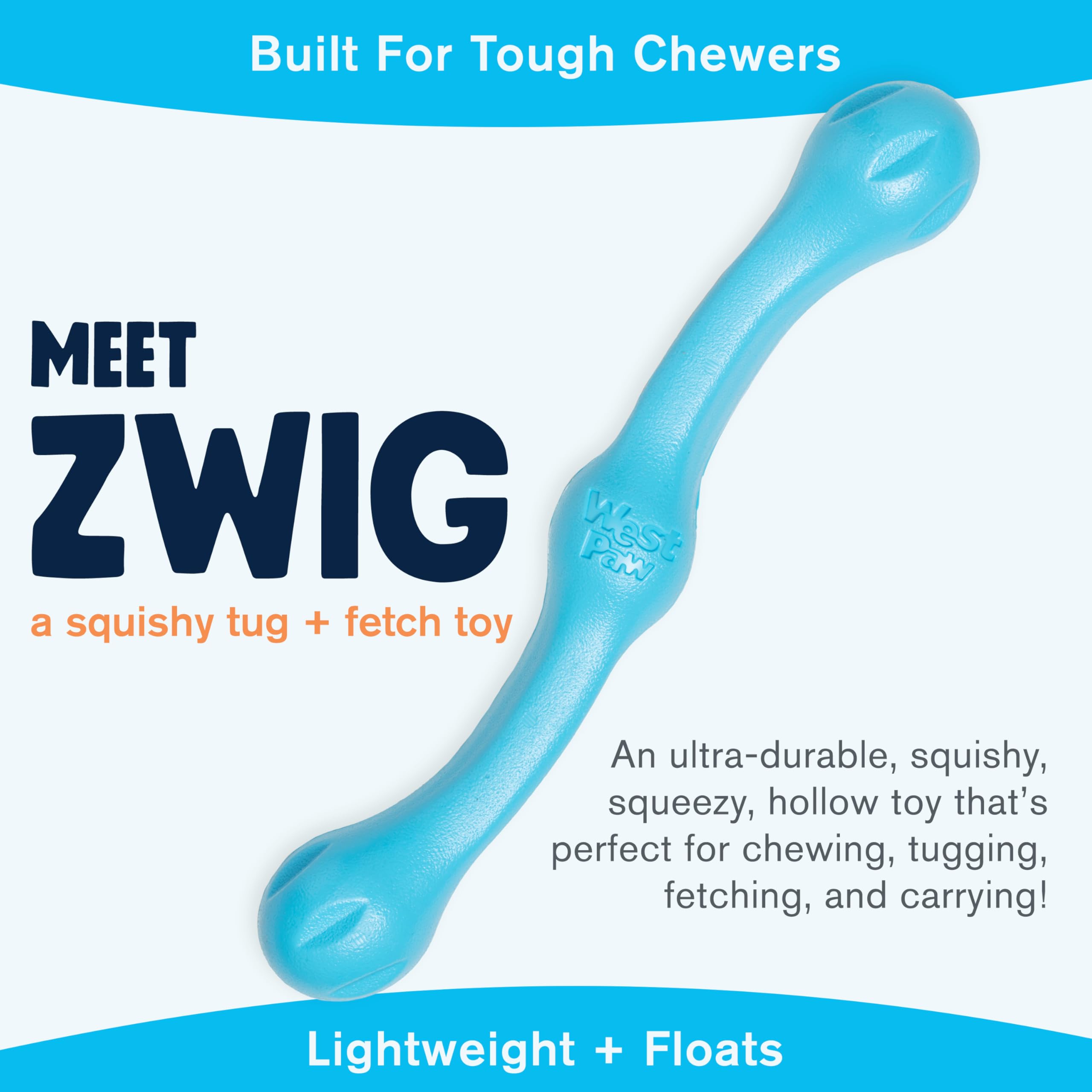 WEST PAW Zogoflex Echo Zwig Squeezy Dog Fetching Stick – federnd, hohl, quetschbar, interaktives Spielzeug für Welpen, große Hunde, schwimmfähiger Stick, leichtes Kauspielzeug zum Fangen/Apportieren