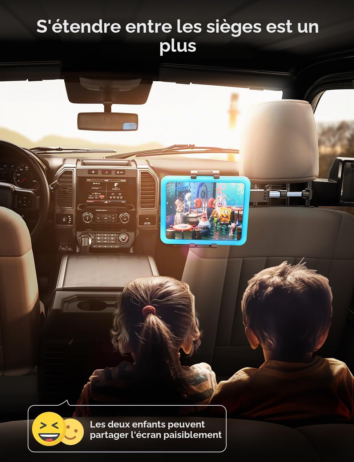 LISEN Support de tablette pour iPad, appuie-tête de voiture, stable, extensible, rotatif à 360°, organiseur de voyage pour iPad Air Pro/Kindle/Switch 4,7-11,9", noir foncé