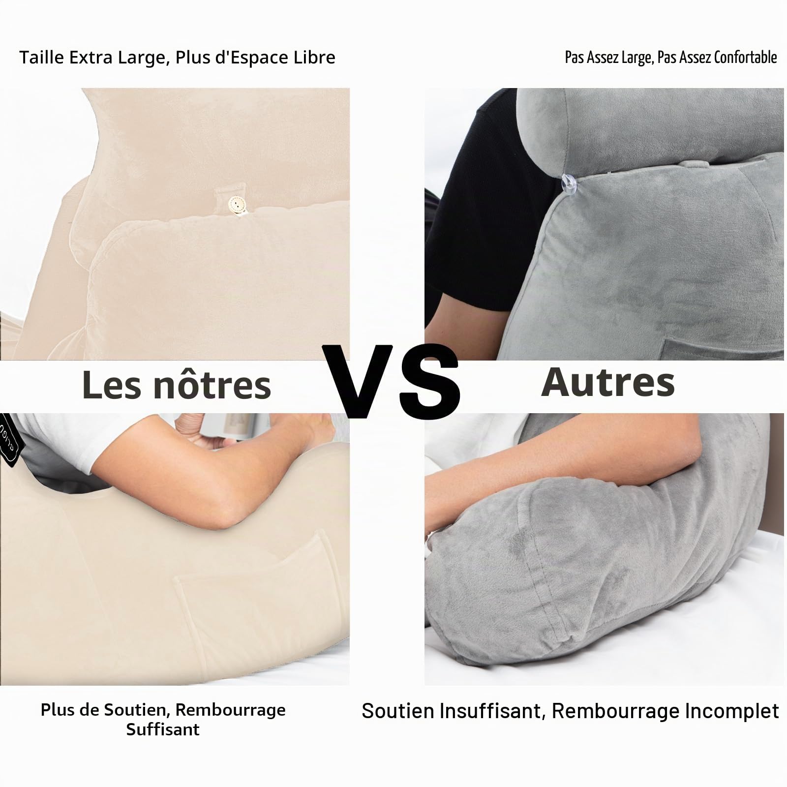 SLIGUY Oreiller de Lecture Extra Large de 78,7 cm Coussin de Repos avec Rouleau de Cou Amovible et Accoudoirs pour S'asseoir dans Le lit ou Le Dossier du Canapé Coussin de Lecture pour Lire, Beige