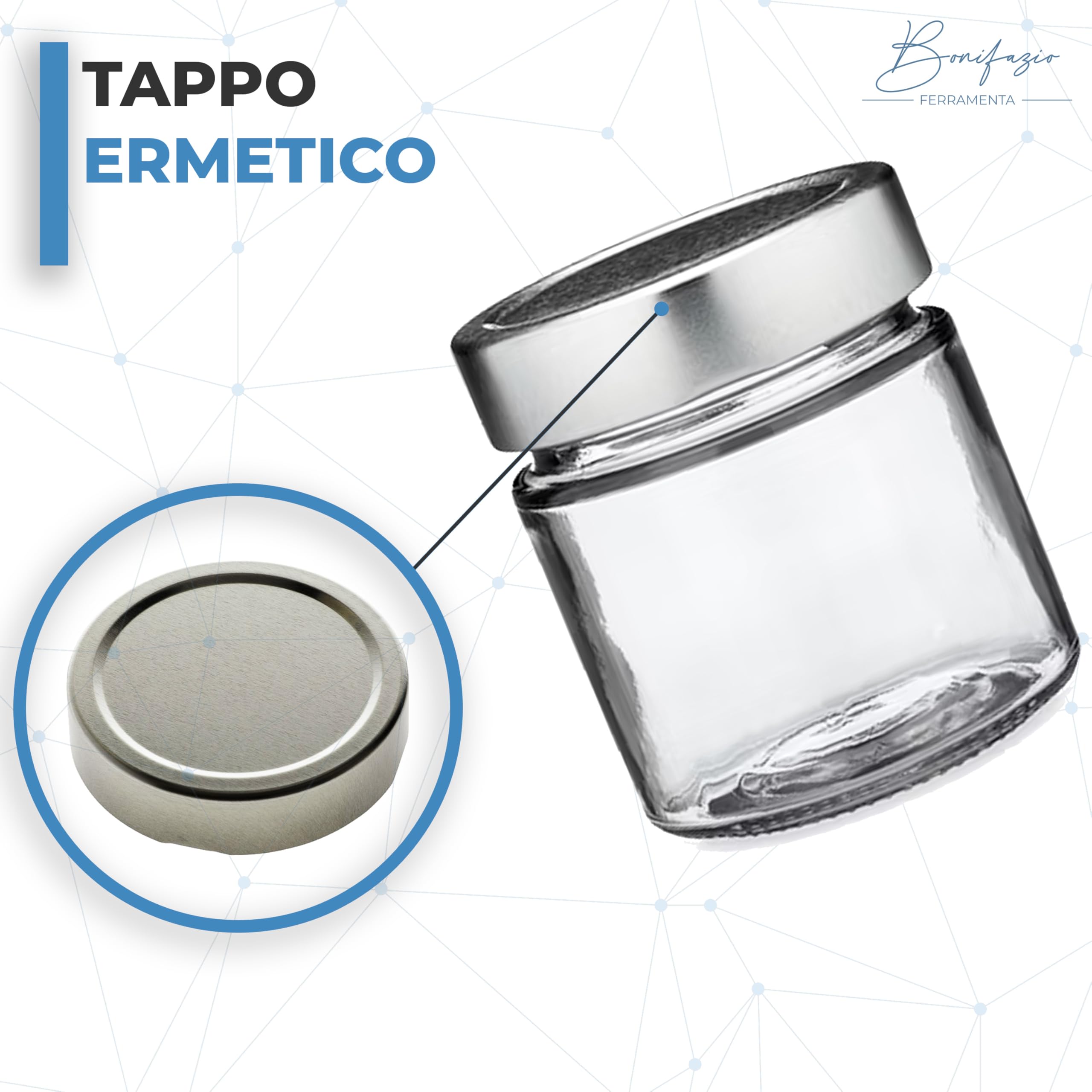 Vasetto in Vetro da 212 ml Rotondo in Confezione da 20 pezzi (212ml - 20 Pezzi) Vuoto con Tappo Alto Argento per Conserve, Marmellate, Miele, Salse, Arredo e Oggettistica, Regalo