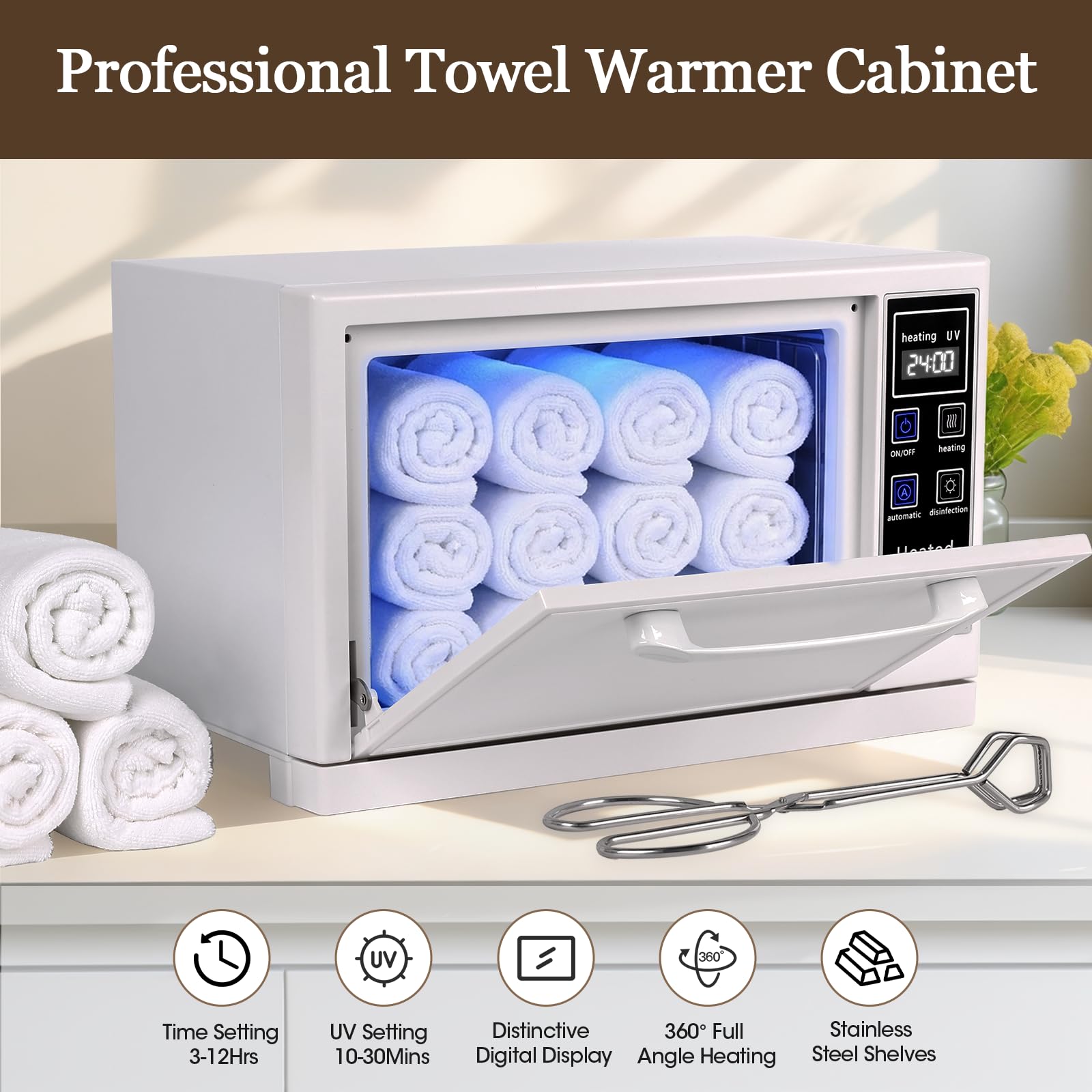 5.5L Handtuchwärmer 4-in-1 Handtuchheizschrank, Handtuchwärmer Elektrisch UV Sterilisator, Towel Handtuch Wärmer für Gesichtsbehandlungen, Haarpflege, Massage, Salonausstattung und Zuhause