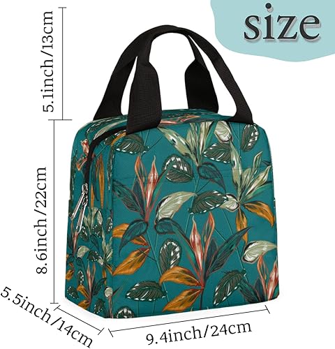 Miniatura 3 de Bolsa de almuerzo con plantas tropicales retro para mujeres, bolsa de almuerzo aislada, bolsa de almuerzo botánica, bolsa de almuerzo reutilizable