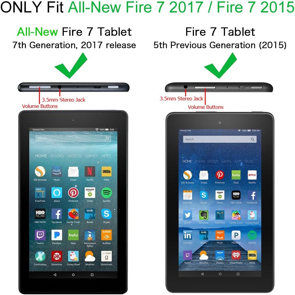 Fintie Shock Proof Case for All-New Amazon Fire 7 Tablet (7th Gen, 2017) - Kiddie Series Light Weight Convertible Handle Stand Kids Friendly Cover, Compatible with Fire 7 (5th Gen, 2015), Blue