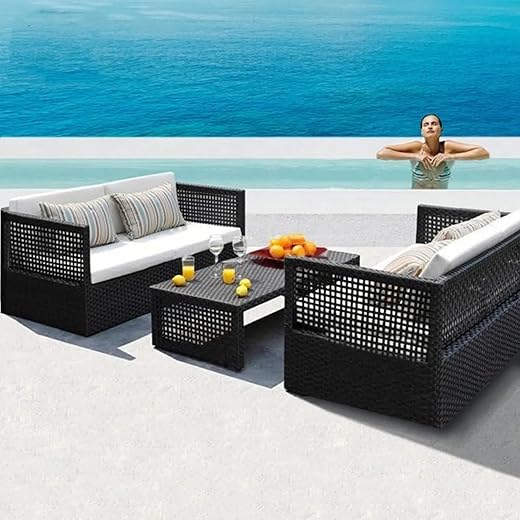 DEVOKO Outdoor Wicker Sofa Set (Black & White)
