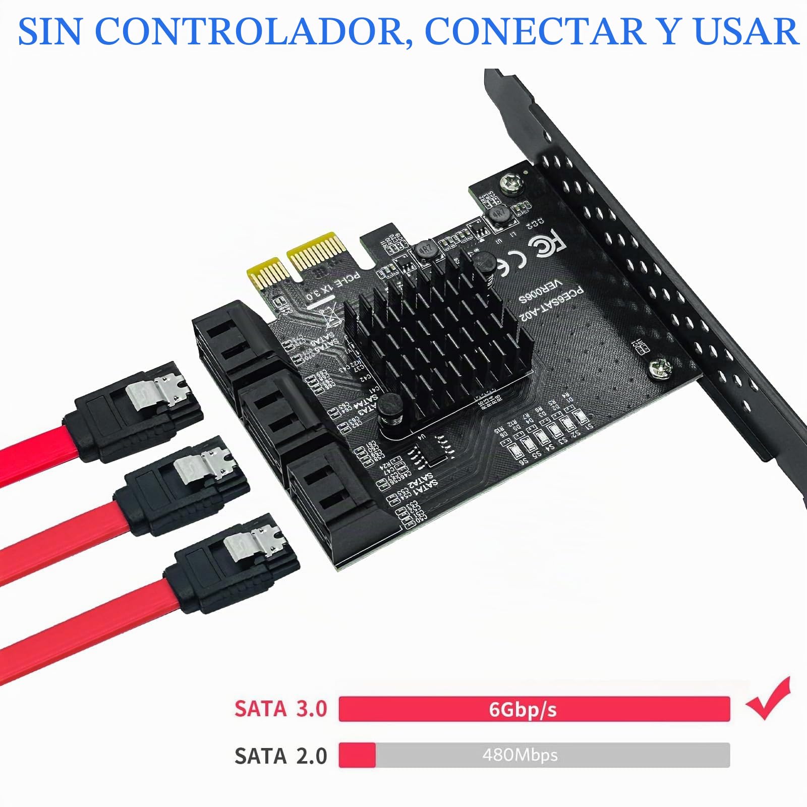 Tarjeta PCIe 1X a SATA 6 Puertos 6Gbps Controlador para SSD/HDD | Expansión SATA 3.0, compatible Windows XP/7/8/10/Linux, instalación sencilla plug-and-play