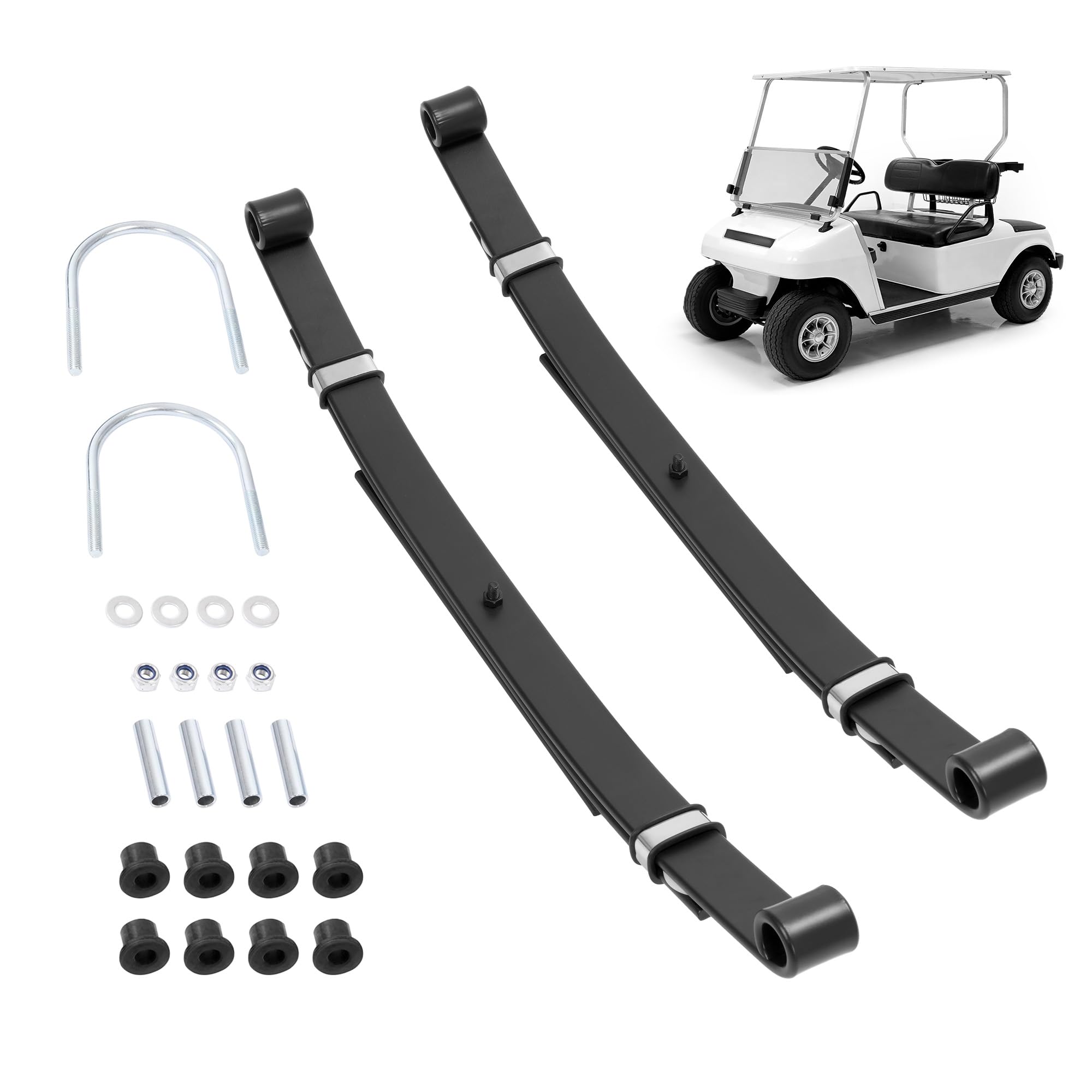 ECOTRIC 3 Leafs Rear Leaf Springs Compatible with 1981+ Club Car DS Golf Cart Heavy Duty with Bushings and Sleeves PAIR