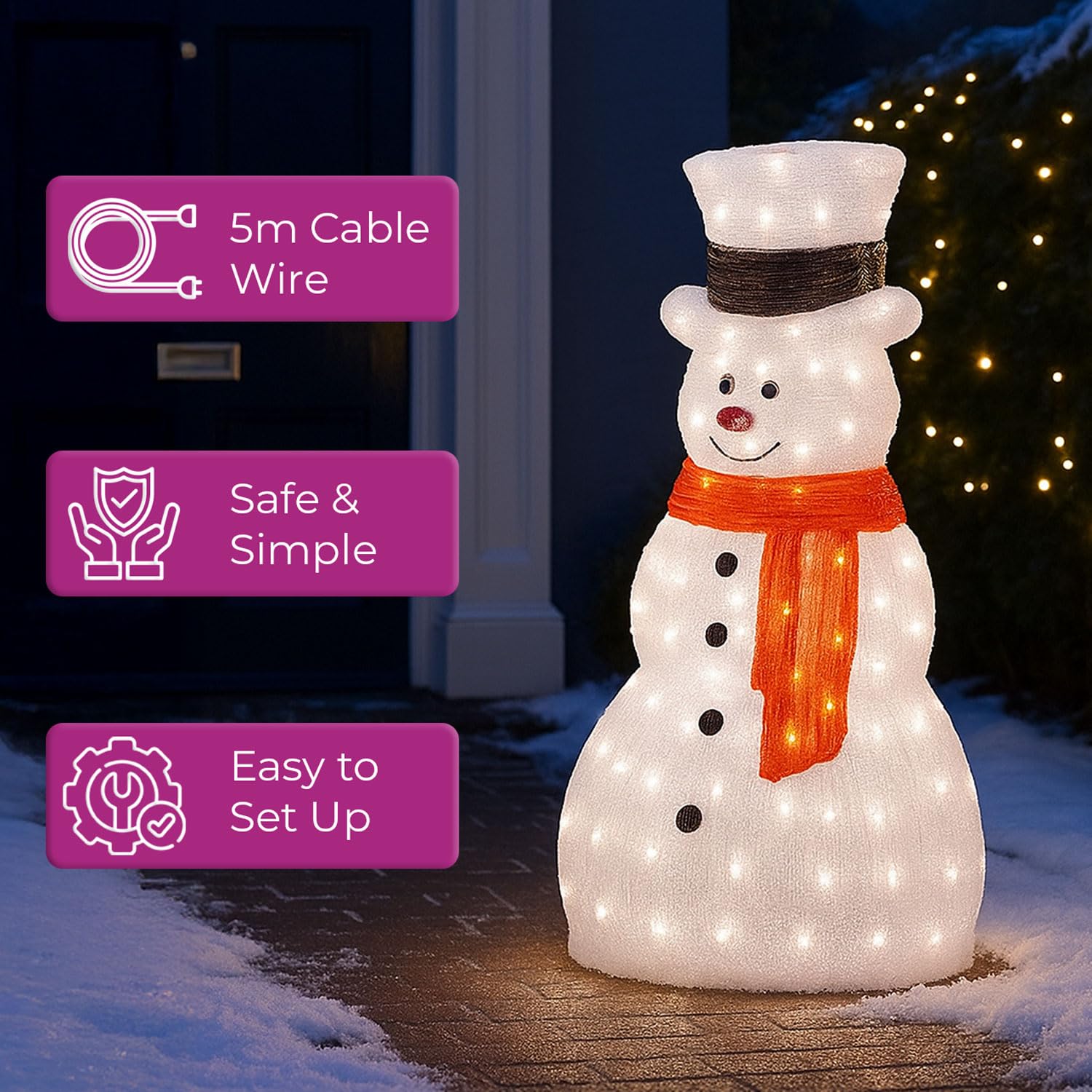 Neo Pupazzo di neve in acrilico, 70 cm, per esterni, festivo, Natale, giardino, portico, decorazione, esposizione, bianco caldo, luminoso, LED illuminato resistente alle intemperie