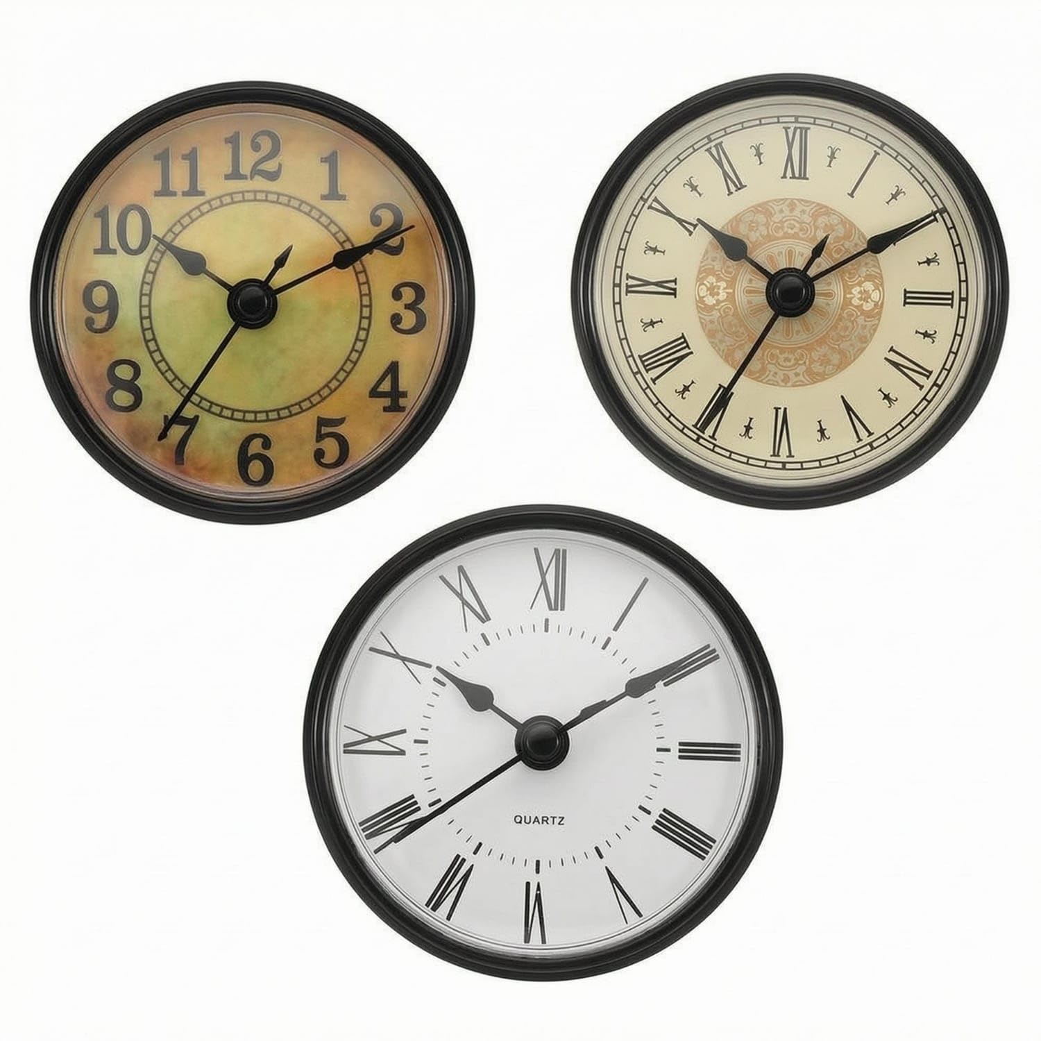 3 Pieces DIY Craft Round Quartz Timekeeping Device Insert Replacement Metal Face Timekeeping Device Insert Embedded Installation Timepiece Part Battery Powered, 3-Pack Mix | Collectibles-image-7