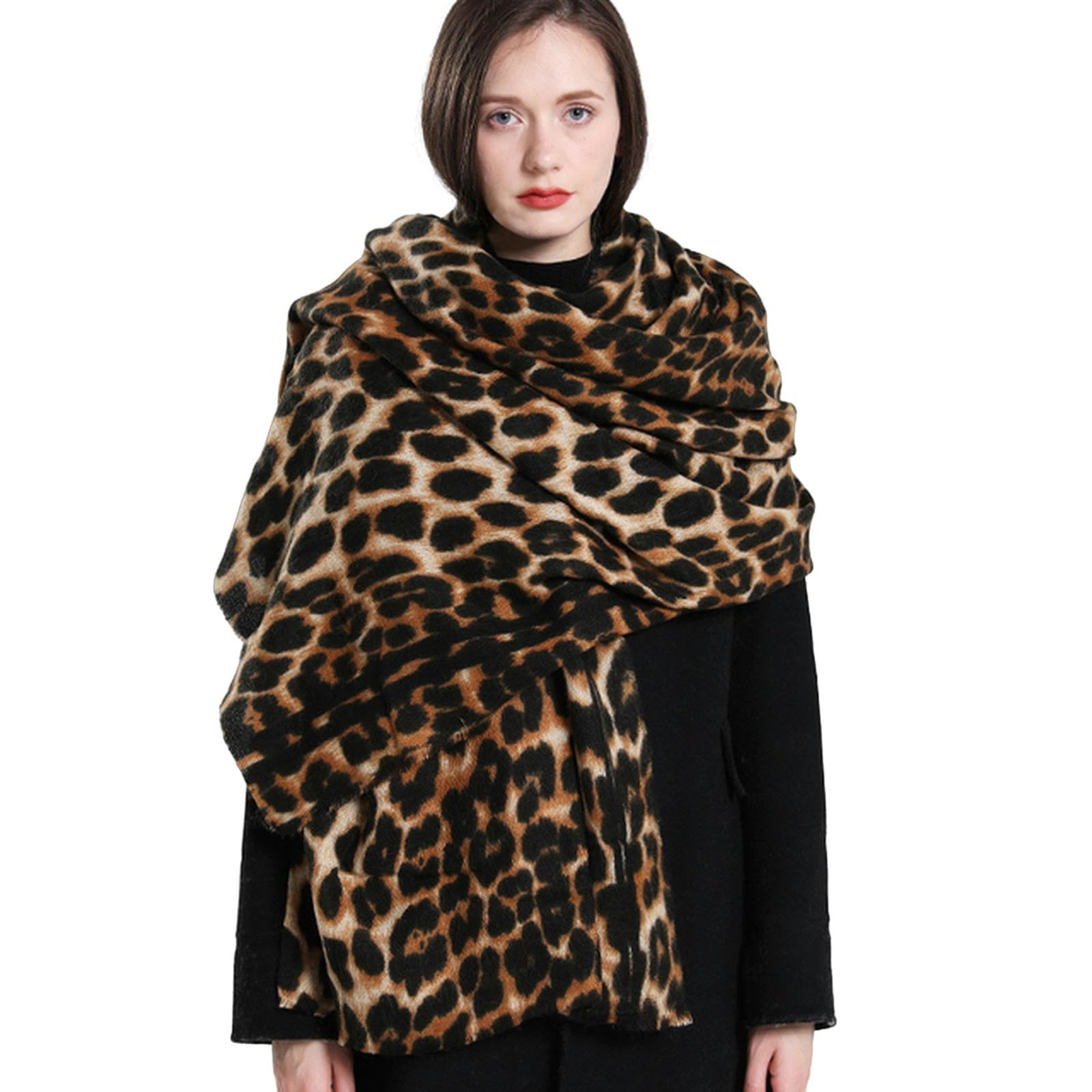 Bufanda para mujer Bufanda con estampado de leopardo de invierno para mujer, material de cachemira suave, chal y bufanda de moda (Y A)