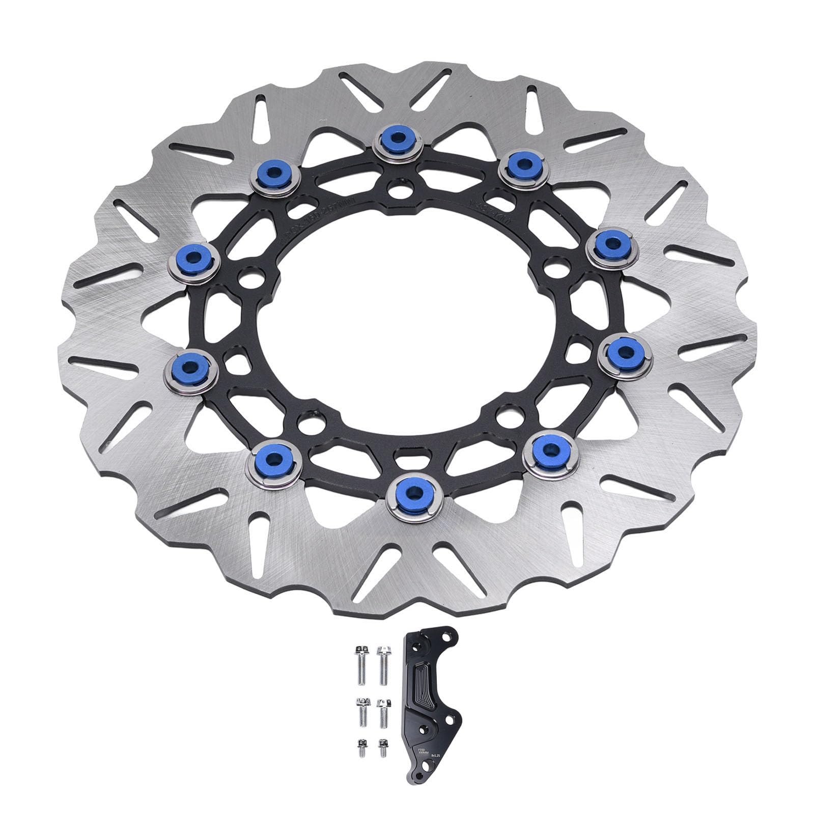 RiToEasysports Rotore del Freno a Disco della Ruota Anteriore da 300 Mm Rotore del Freno a Disco Anteriore in Acciaio Inossidabile con in Alluminio CNC Design Flottante per 2017-2025 (BLUE)