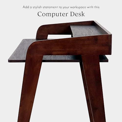 Miniatura 4 de DG Casa Pasadena - Escritorio para computadora en nogal - Escritorio pequeño para computadora con estantes  Escritorio de madera maciza oscura con