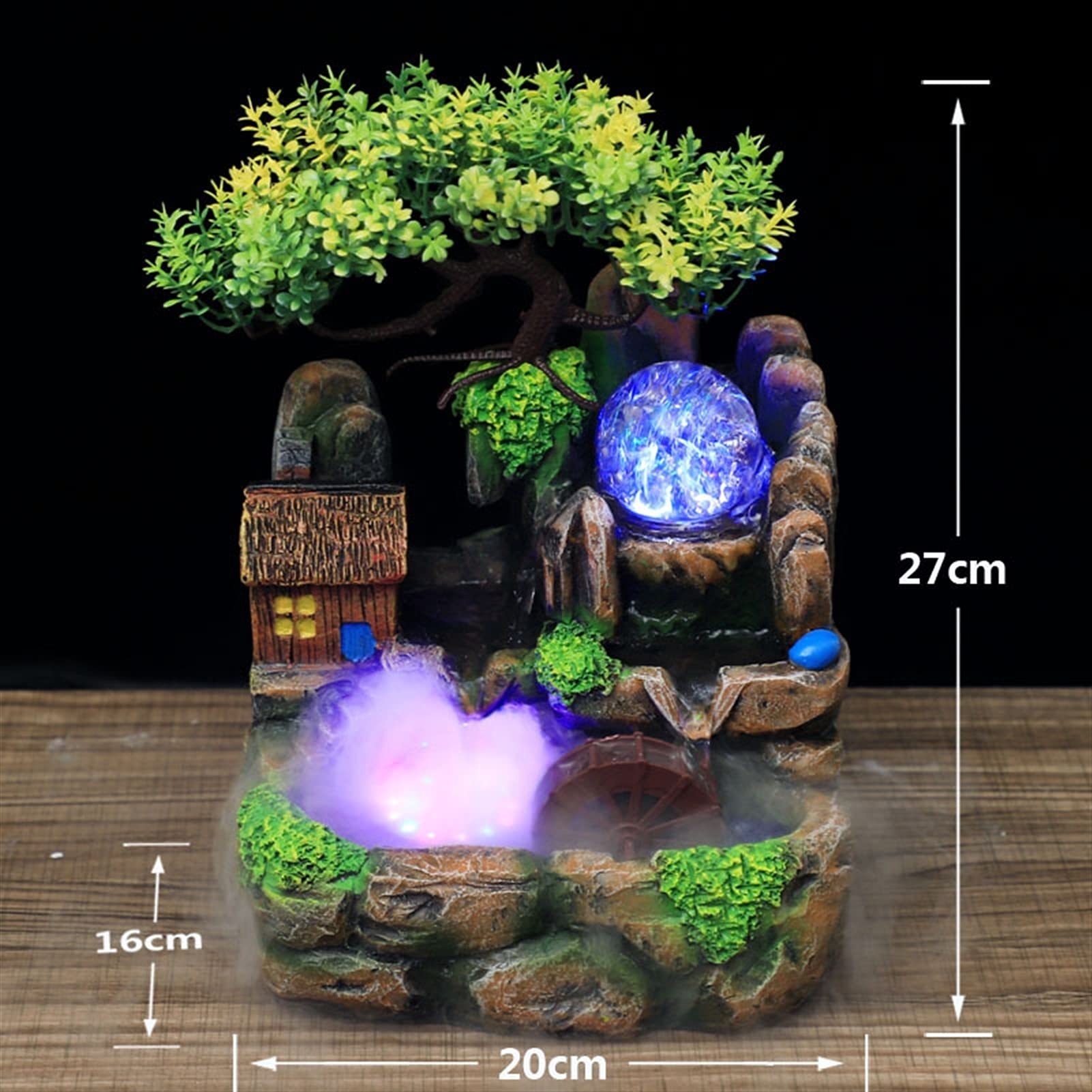 Fuente de Mesa Decorativa para Interior, Fuente de Agua con Cascada, de Resina, con iluminación LED, Feng Shui Zen, decoración para salón, Dormitorio, Oficina