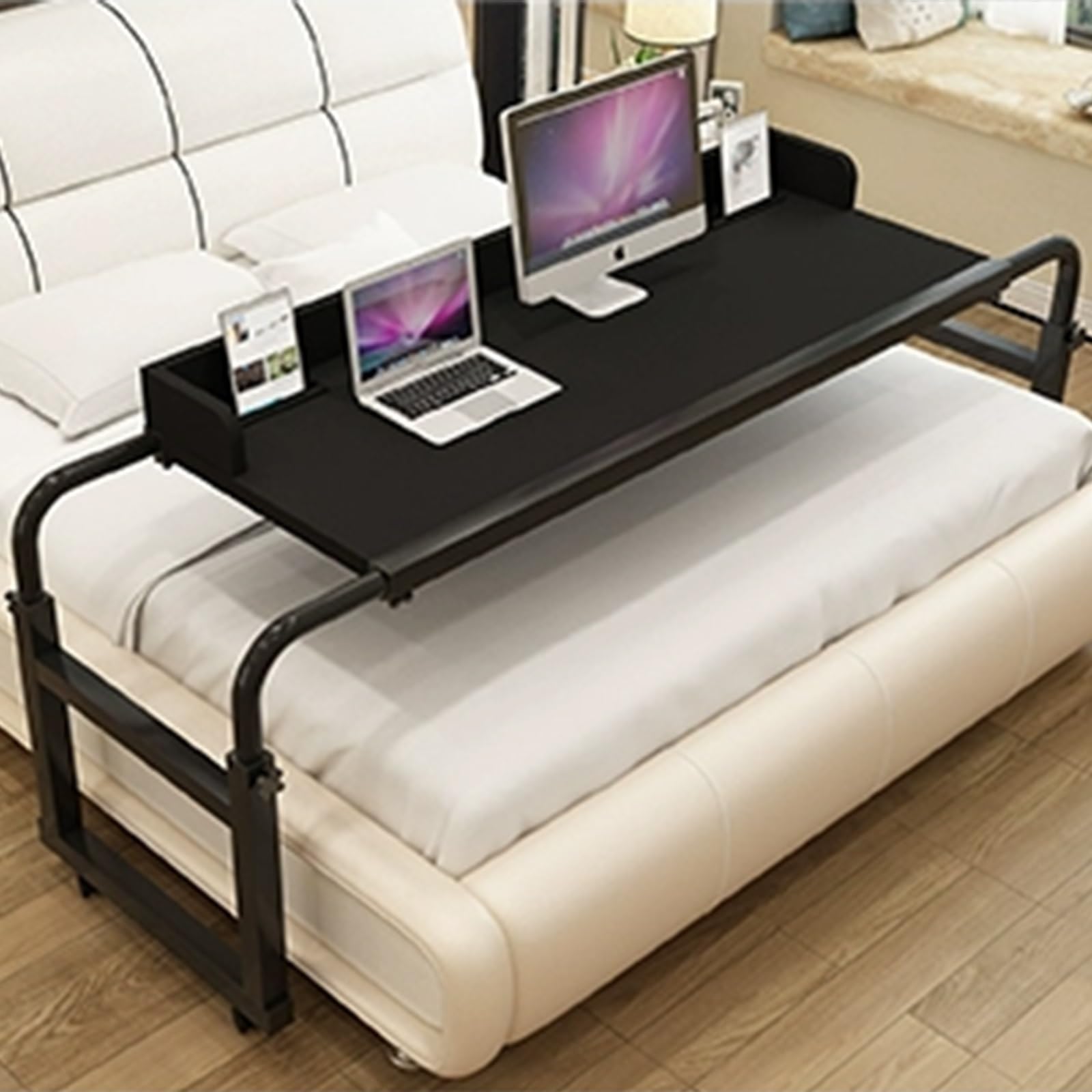 Mesa de Noche Ajustable con Ruedas: Mesa de Noche multifunción, Altura Ajustable para facilitar su Uso, Mesa de Cama con Ruedas para atención hospitalaria y domiciliaria.