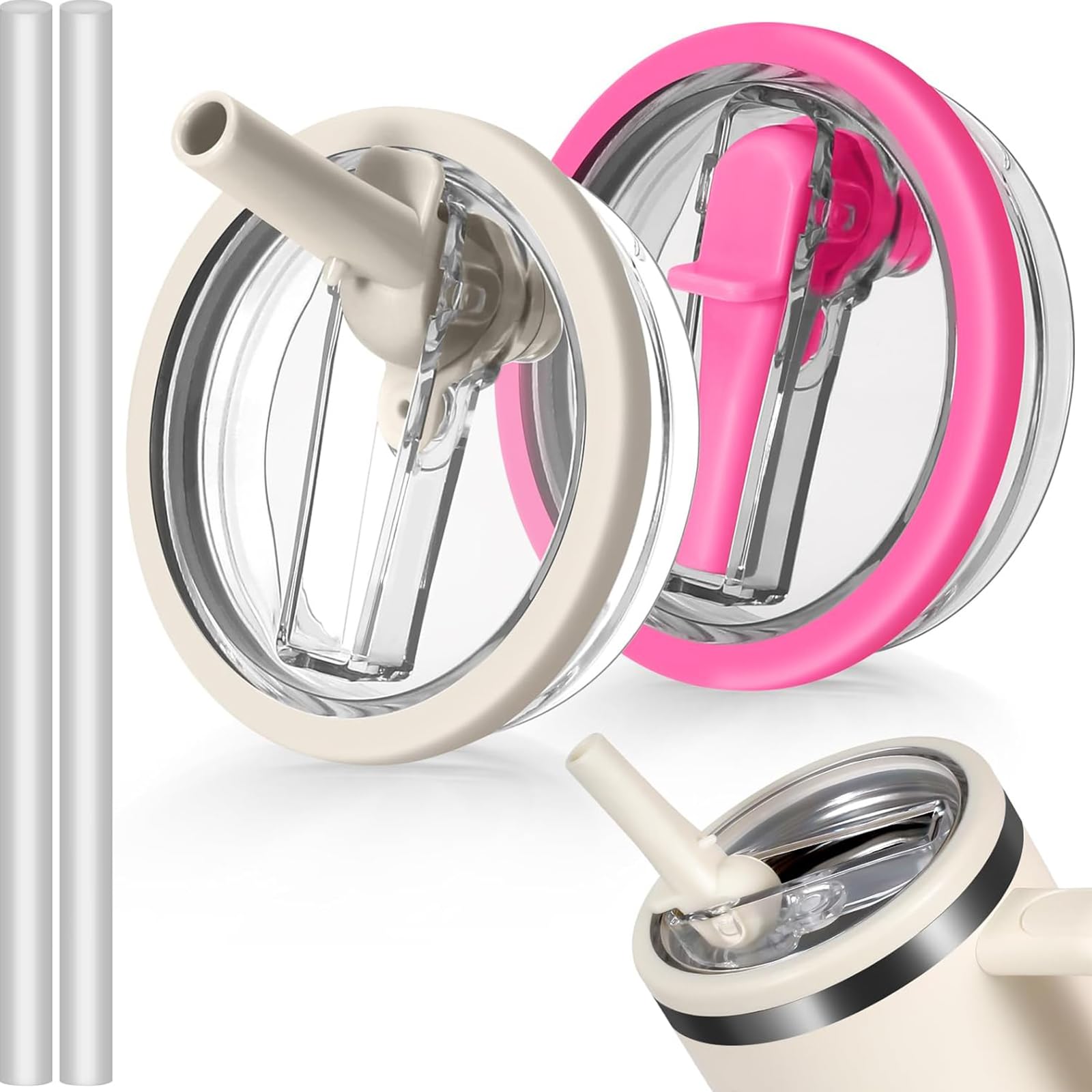 2 Coperchi di Ricambio per Bicchiere da 40oz con 2 Cannucce, Coperchio Ribaltabile, A Prova di Perdite e Antipolvere, Riutilizzabile e Facile da Bere – Accessori Compatibili Stanley Cup