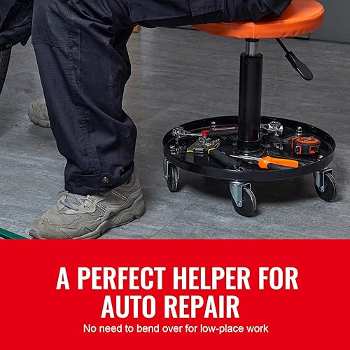 Miniatura 3 de Happybuy Asiento mecánico, capacidad de 250 libras, enredadera neumática rodante para garaje/tienda, altura ajustable de 22-28 pulgadas, cómodo