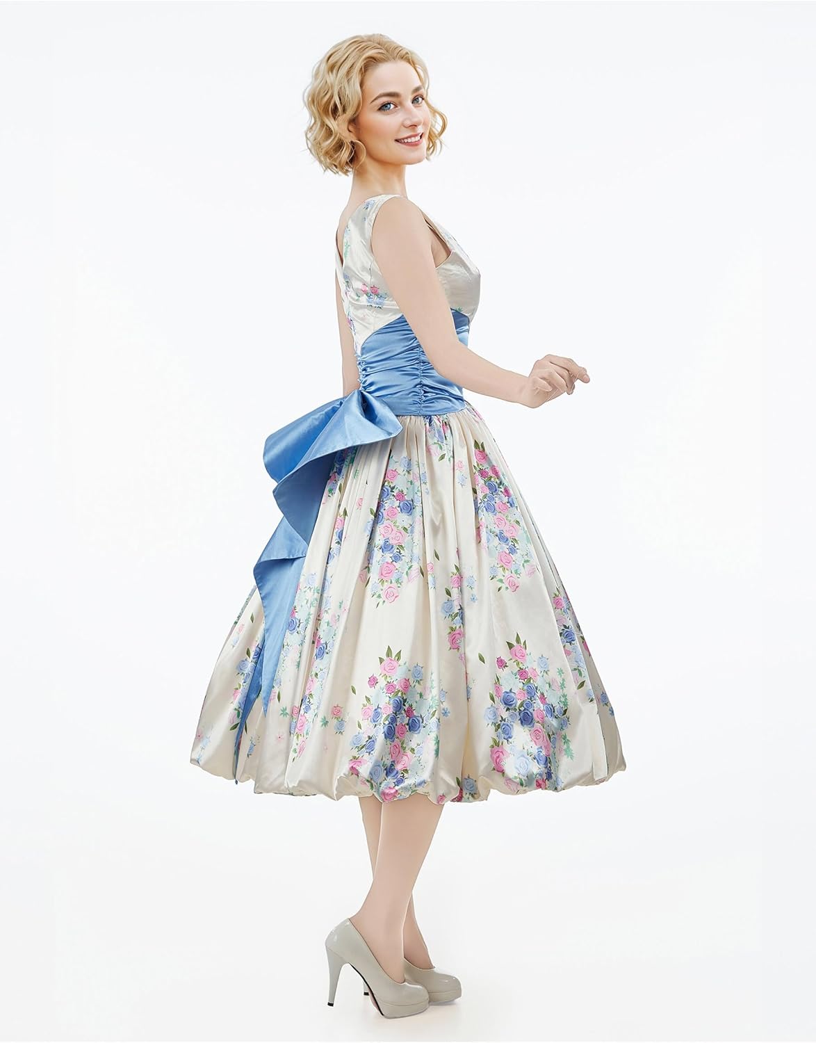 miccostumes Women's 1950s Dress Vintage Retro Floral Cocktail Swing Sleeveless Dress with Bow - Image 2