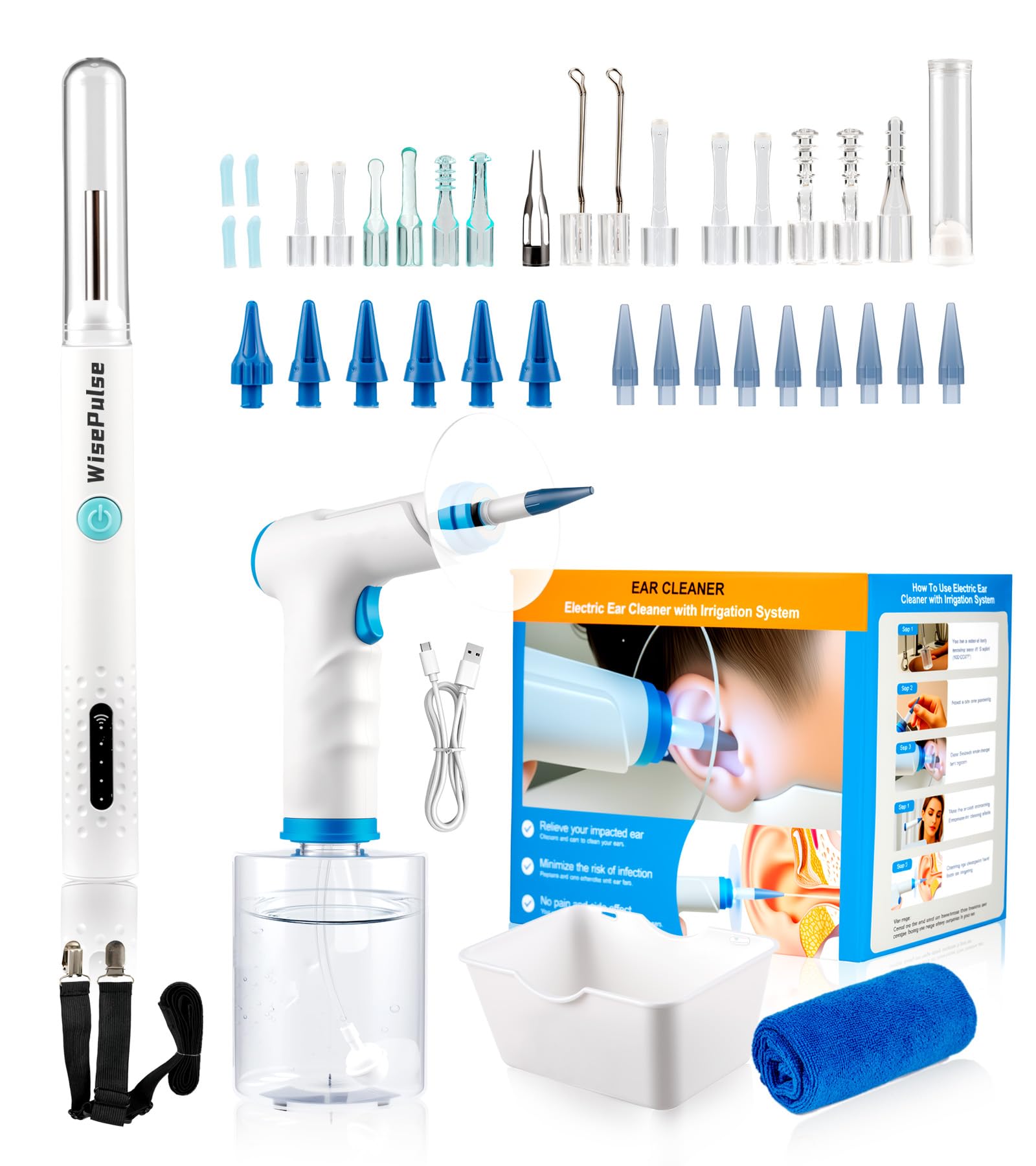 Earwax Removal Kit with Camera 500ml Ear Cleaner Kit with HD Display 4 Pressure Settings Safe Ear Wash