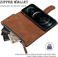 Vista 5 de RANYOK Funda tipo cartera compatible con iPhone 11 (6.1 pulgadas), piel sintética de alta calidad, con cremallera, cartera con bloqueo RFID y correa