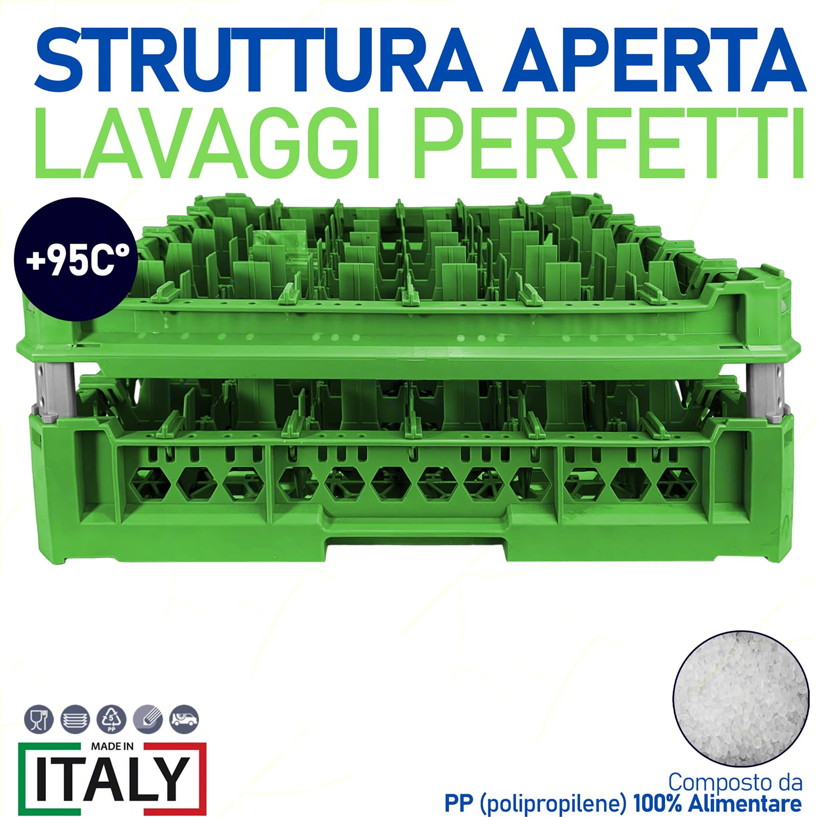 Sicignano | Cesta per Lavaggio Bicchieri, Plastica Alimentare, Impilabili, Resistenti fino a +95°C, Ideali per Lavaggio Asciugatura Stoccaggio - Misura 500x500 mm (6X6, KIT 3)
