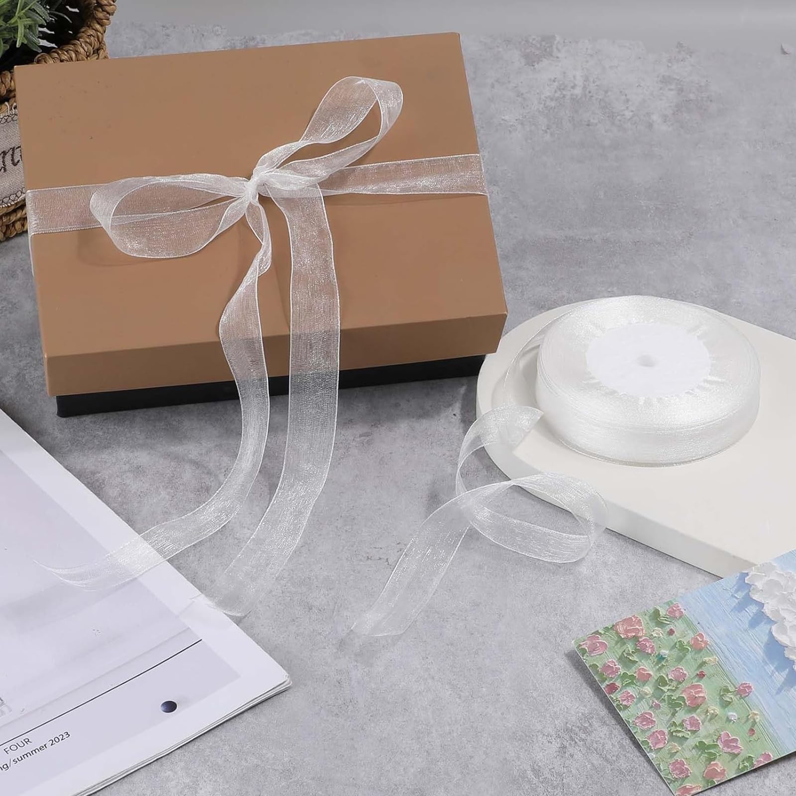 White Sheer Ribbon Organza Chiffon Tulle Ribbon for Gift Wrapping Crafts Flower Bouquet Wedding Invitation Party Mother's Day Decorations - Image 3