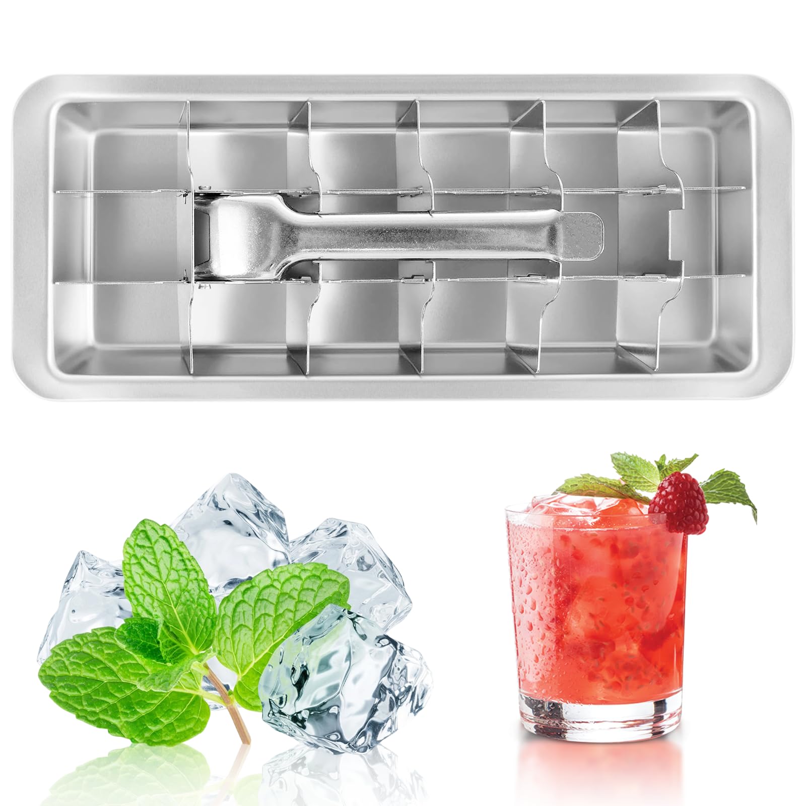 Stainless Steel Ice Cube Tray, 18 Slot Removable Ice Cube Maker with Handle