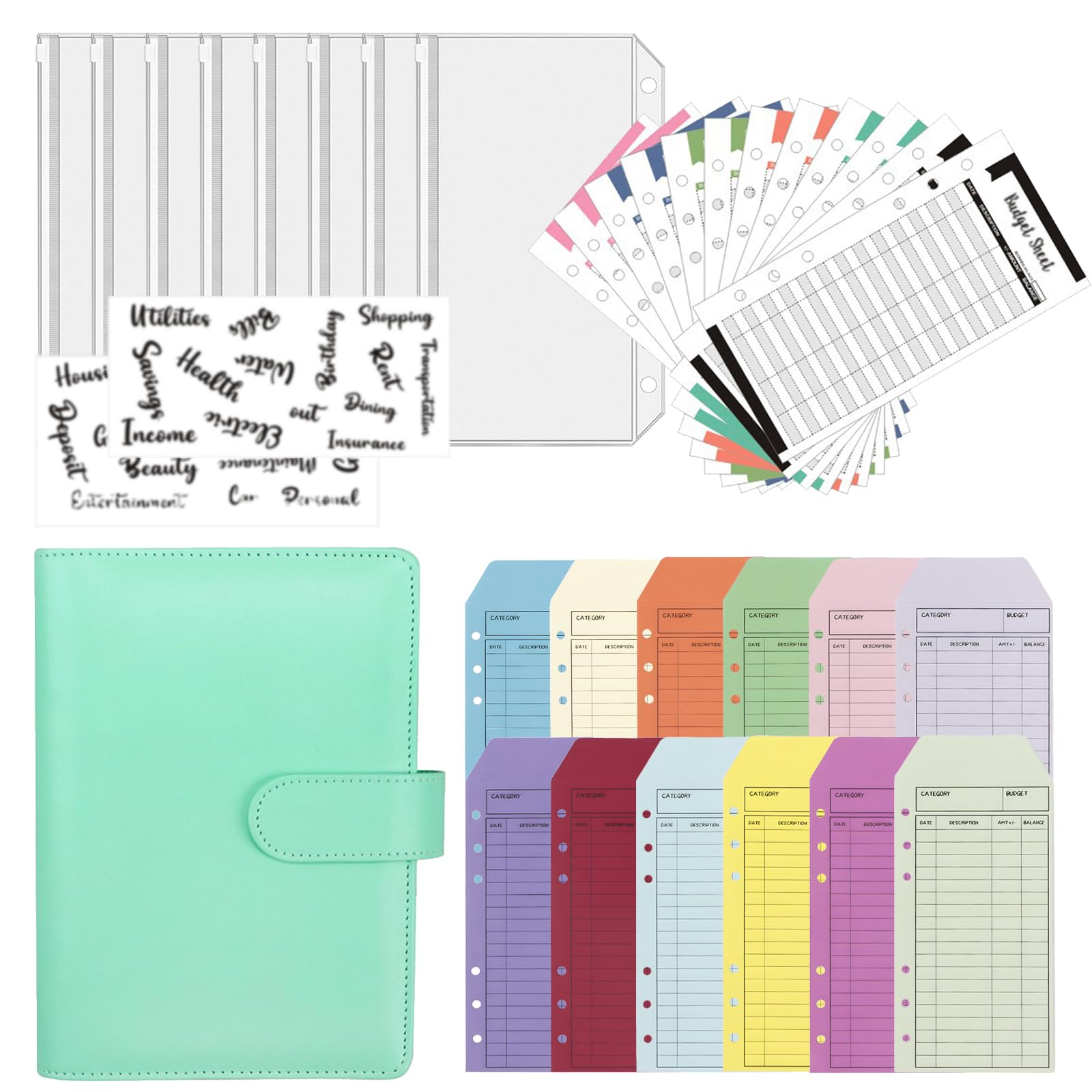 35pcs A6 Budget Binder, CNYMANY Budget Sheets Money Saving Binder with Zipper Envelopes