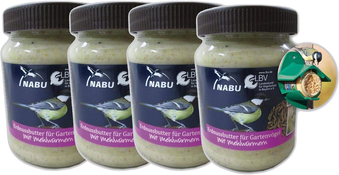 CJ Wildlife Erdnussbutter für Gartenvögel mit Mehlwürmern, Sparpack 4 x 330 g