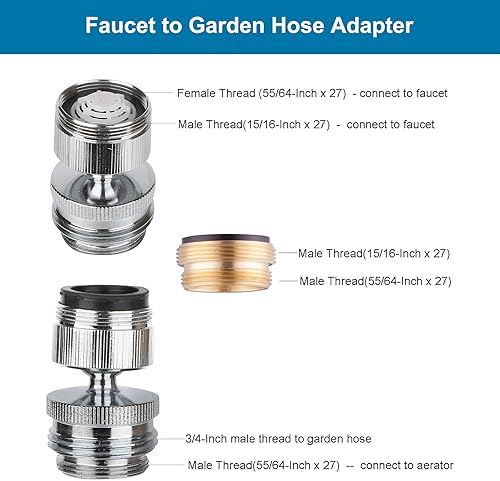 Miniatura 2 de Kit de adaptador de grifo Hibbent, adaptador de aireador giratorio para conectar manguera de jardín - Adaptador de grifo de fregadero de cocina