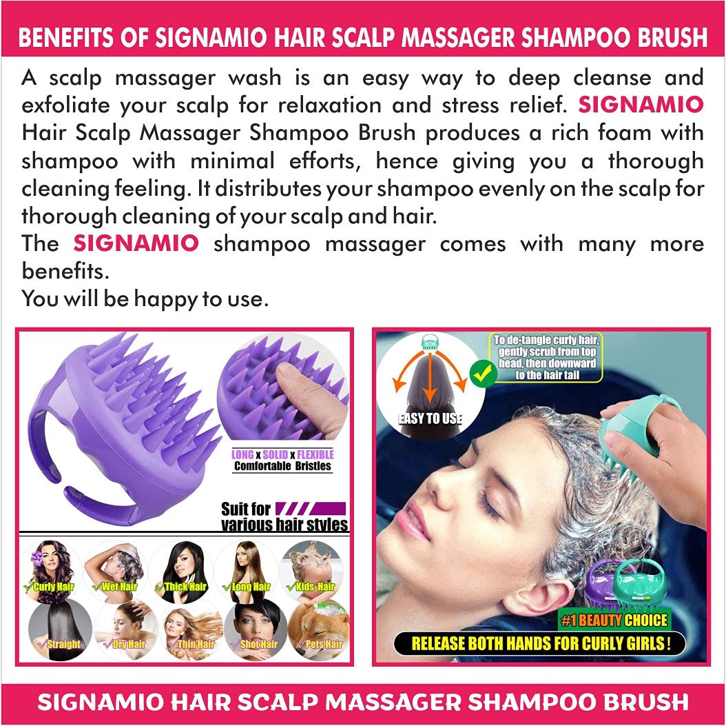 SIGNAMIO® Shampoo Brush Silicon Scalp Massager Hair Brush Wet Dry Comb Head Scrubber 100% Comfortable for Hair Improve Blood Circulation for Men,Women Pets - Pink - Pack 1 2