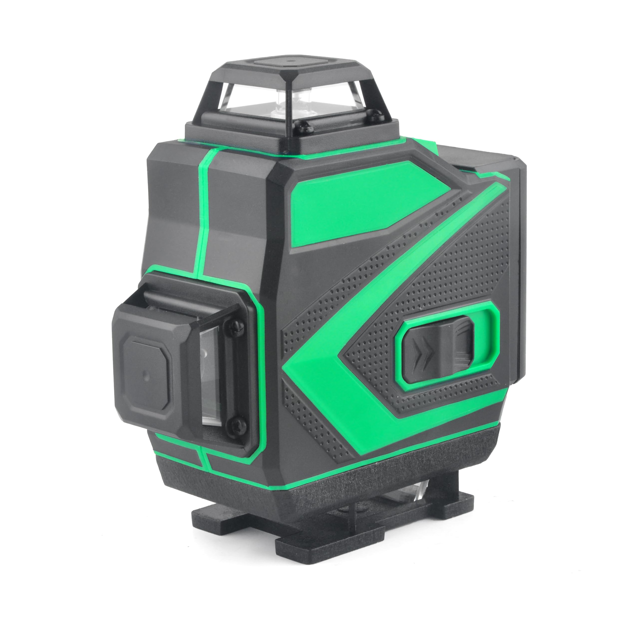 Laser poziomy, zielony, samopoziomujący, 4 x 360°, 16-liniowy, krzyżowy, poziomy i pionowy, pilot zdalnego sterowania, akumulator litowo-jonowy z ładowaniem euro, regulowana podstawa