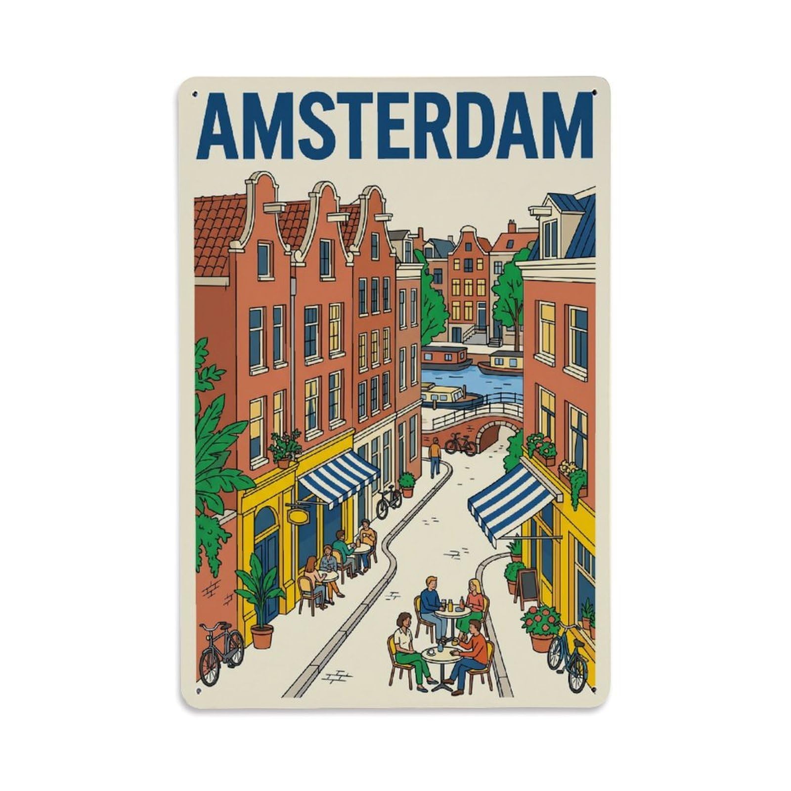 Fyrn Style Metal Tin Sign Vintage Travel Amsterdam Netherlands Remarkable
