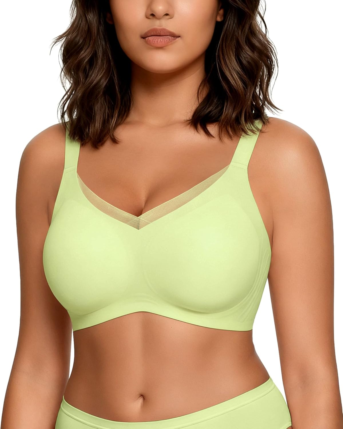 HORISUN Seamless Mesh Lace Bras for Women No Underwire Wireless Bras with Support and Lift Full Coverage Deep V Bralettes
