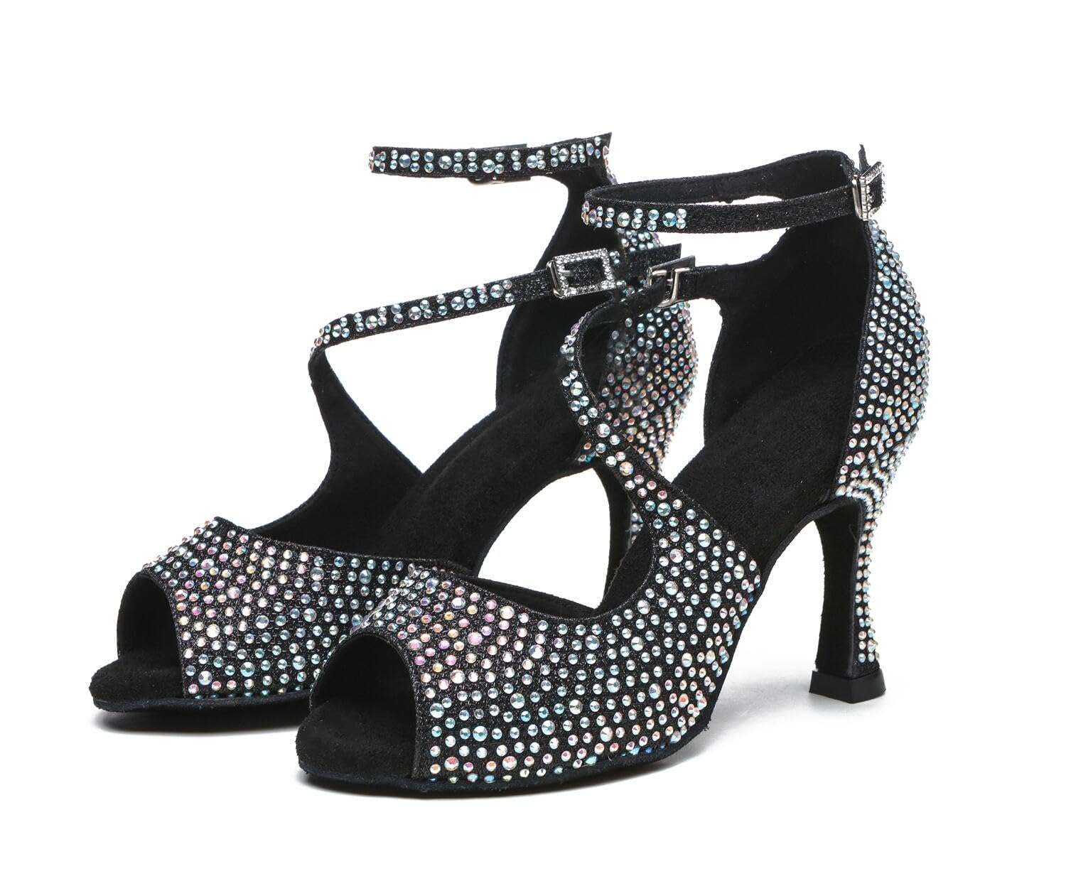 Latin stras brokatowe buty do tańca damskie sandały ślubne, Al522 Czarny obcas 9 cm, 37.5 EU