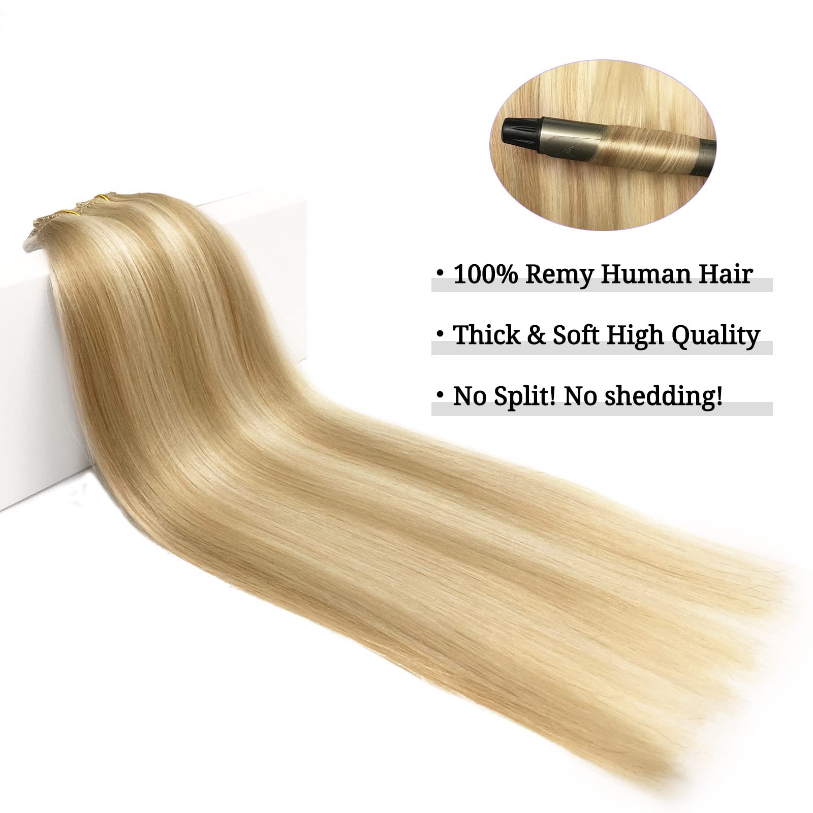DOORES Dopinki do włosów z prawdziwych włosów, brudny blond, pasemka blady blond, 30 cm, 12 cali, 7 sztuk, 80 g, doczepiane włosy Remy, przedłużenie włosów, gładkie, na całą głowę, prawdziwe włosy