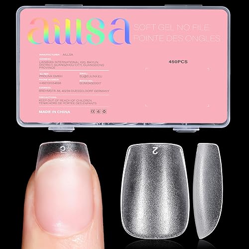 Miniatura 1 de AILLSA Puntas de uñas extra cortas, 450 puntas de uñas postizas de gel suave de cobertura completa, puntas de uñas postizas de doble cara mate
