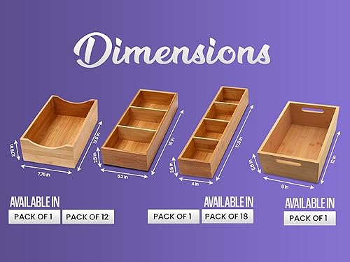 Miniatura 6 de YBM HOME Caja organizadora de cajones de bambú con 3 compartimentos, almacenamiento multiusos para cajón de basura, oficina, hogar, cocina,