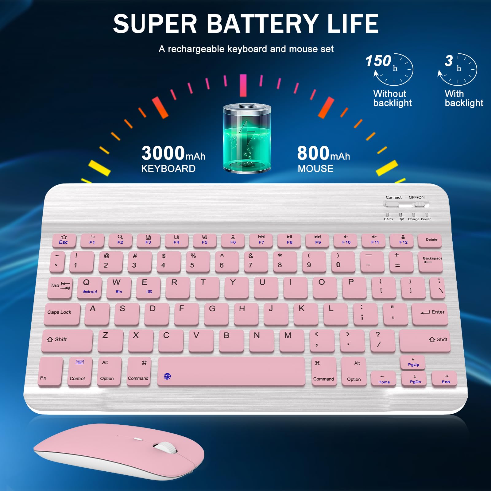 Combo Tastiera Mouse Wireless Bluetooth, Tastiera Ultra Sottile da 1600 DPI e Mouse Ergonomico Compatibile con Tablet Computer Cellulare (Nero