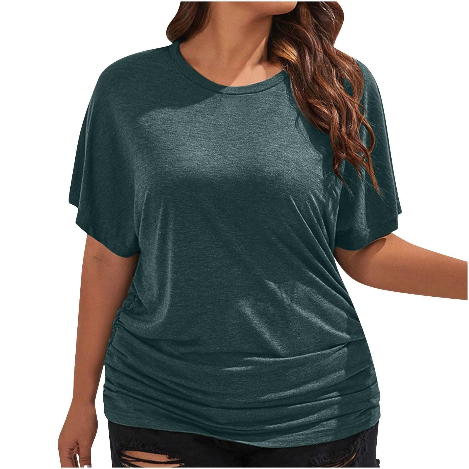 Women's Scoop Neck Half Sleeve Batwing Dolman Top Plus Size Batwing Half Sleeve Shirts Loose Blouse Solid Color Tops(Za Army Green,XXL) — image 1