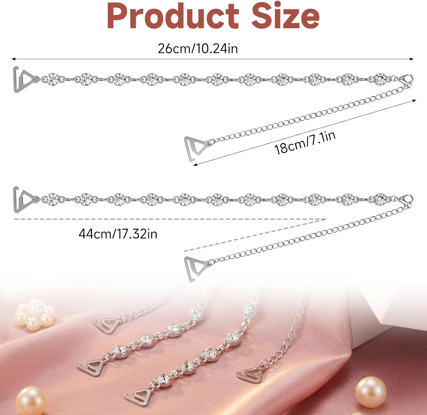 Thinp 1 Pair Rhinestone Bra Straps, Bra Shoulder Chains Adjustable Decorative Bras Straps Sparkling Crystal Lingerie Strap Non-Slip Bridal Wedding Dress Underwear Chain for Women Body Jewelry image 2