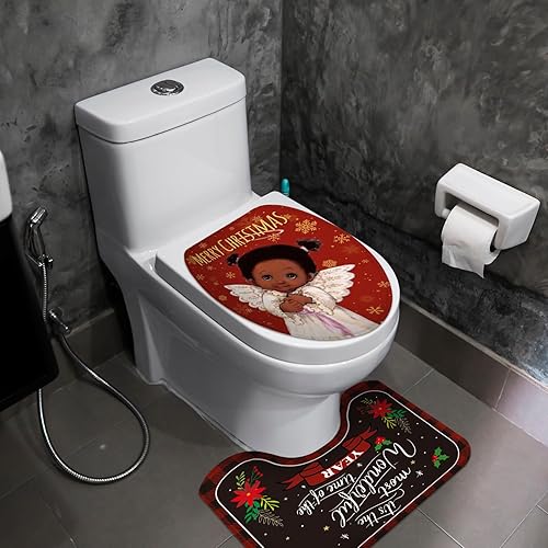 Miniatura 4 de Preboun Juego de cortina de ducha de Navidad de Papá Noel, 72 x 72 pulgadas, cortina de baño de Navidad con 12 ganchos antideslizante, cubierta para