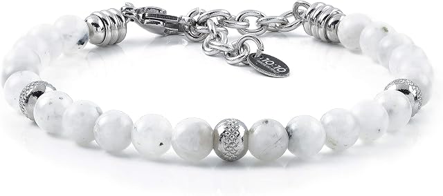 10:10 Bracelet with 6 mm Natural Moonstone, Beads in Stainless Steel, Very Resistant Bracelet Made in Italy