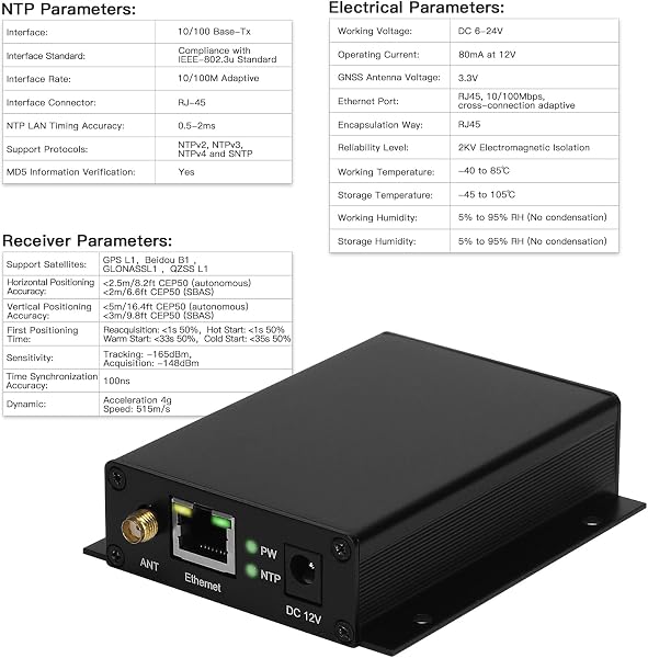Hamgeek FC-NTP-MINI NTP Server Desktop Netzwerk Zeitserver mit einem Ethernet Port für GPS Beidou GLONASS QZSS - 1