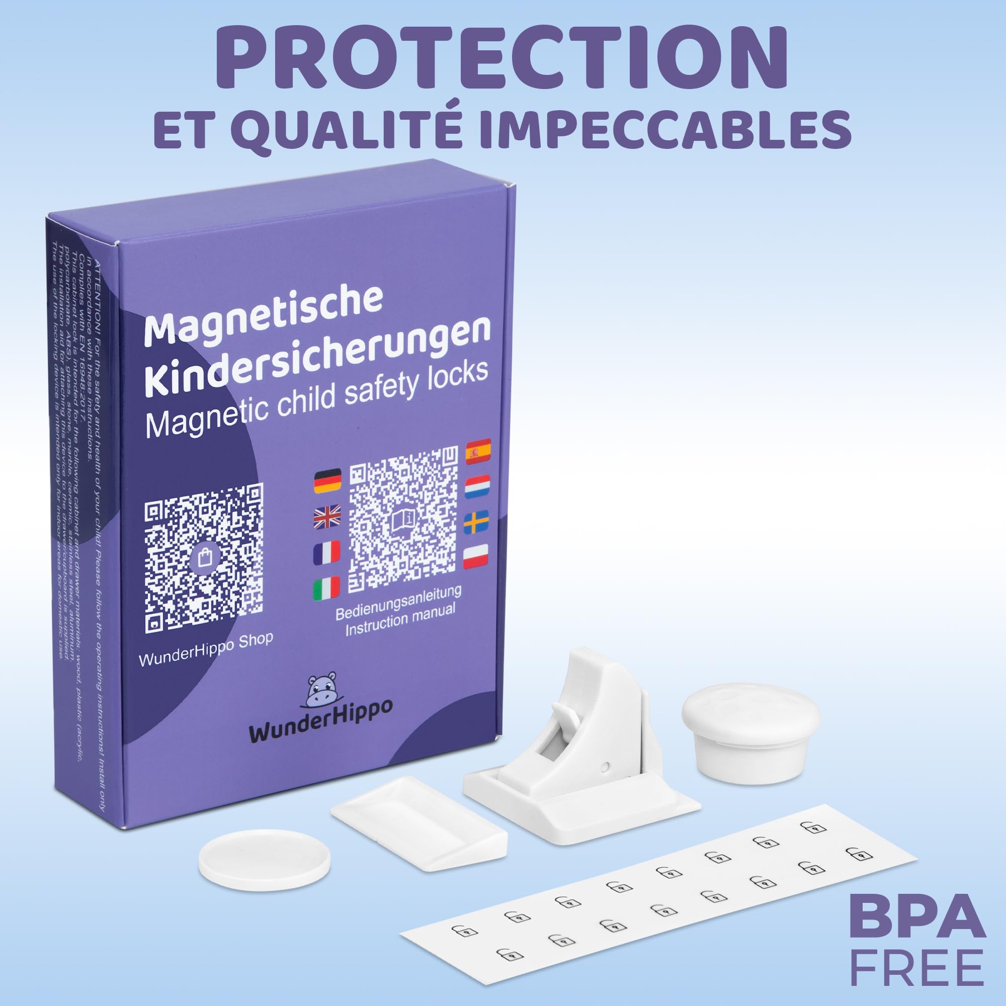 Serrure Magnétique Invisible pour Sécurité Enfant – 12 Verrous & 3 Clés – Blocage Sans Perçage – Protection pour Placards, Portes & Tiroirs – Blanc