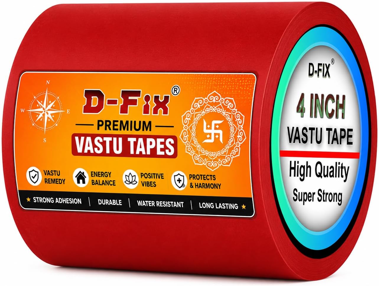 Vinyl Vastu Color Floor Tapes - 20 Meters Approx in Length 96MM / 04" Width - 1 Roll Per Pack - Vastu Dosh Remedy/Vastu Correction for WC Toilet and Entrance (Red)