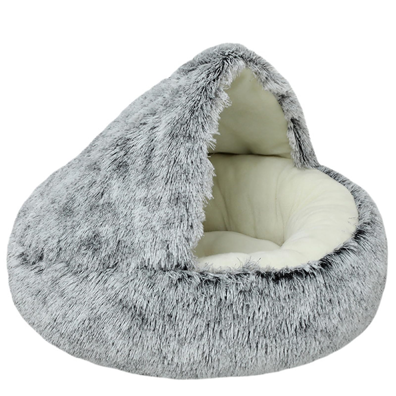 Calming Dog Bed & Cat Bed, Fluffy Plush Puppy Cushion, Kitten Cave, Small Dog Donut Cave, Indoor Cat Sleeping Bag, Soft Warm Pet Sleeping Pillow, Grey,50cm