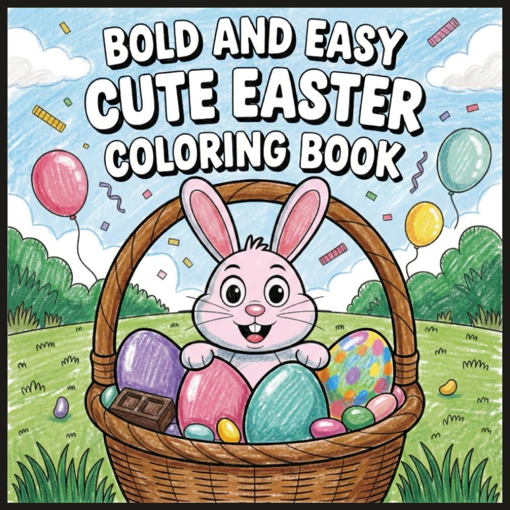 Bold Easy Cute Fun Easter Adventures Coloring Book: Simple Illustrations for Toddlers, Kids, and Beginners