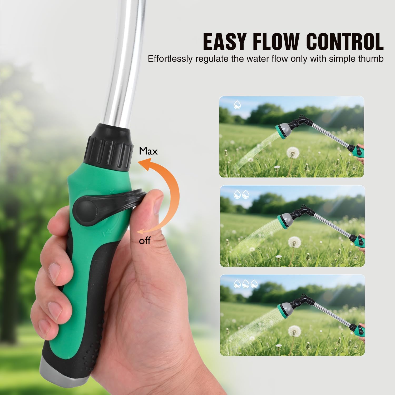 Yesker Watering Wand for Garden Hose, 21 Inch, 10 Spray Patterns, Adjustable Water Sprayer with Pivoting Head, Garden Hose Nozzle with Thumb Flow Control, Ideal for Water Plant and Yard Washing