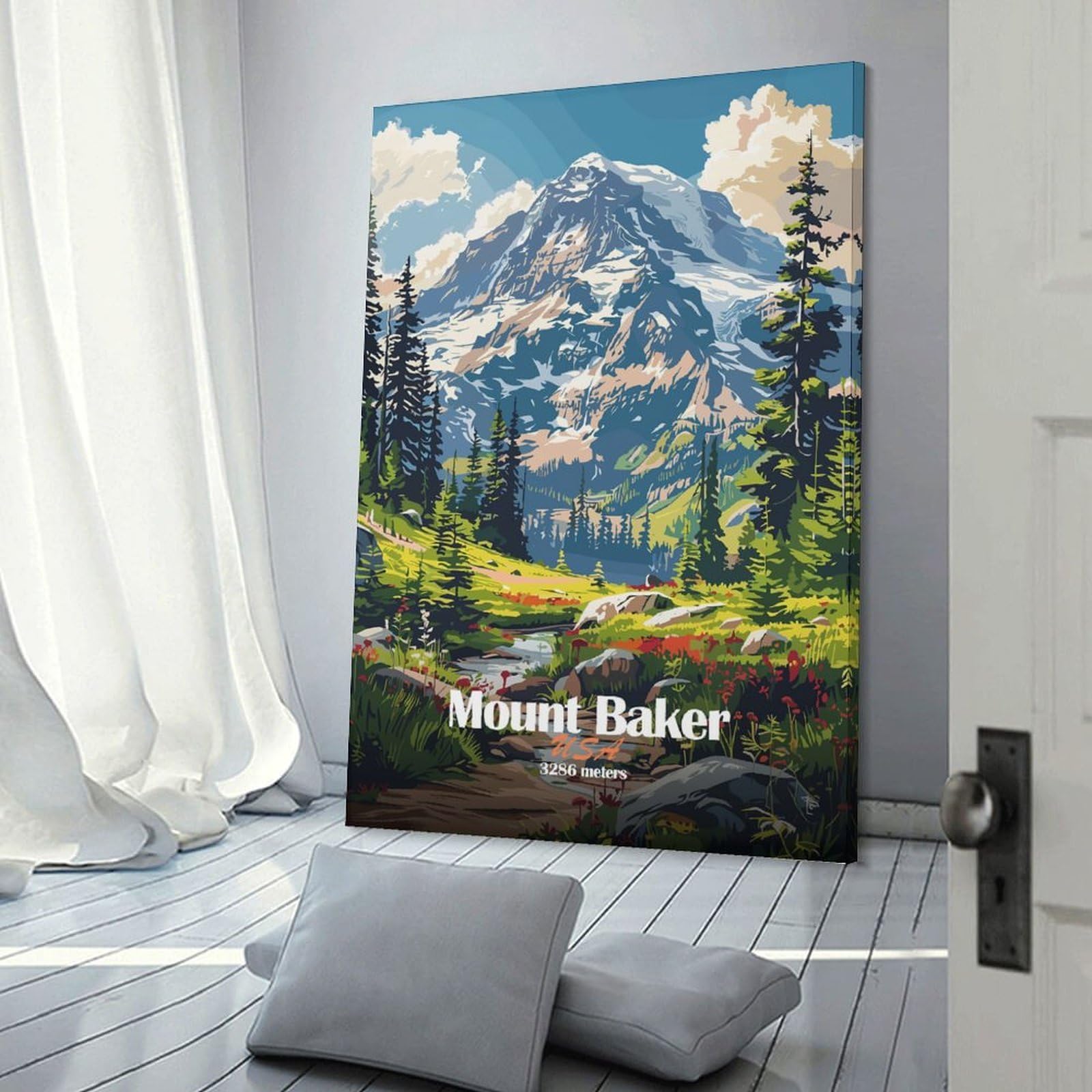 Junmoney Mount Baker USA Wall Art Print 20x30inch(50x75cm), for Hallway, Entryway Or Landing, A Neat Decor Update for Hallways, for Everyday Interiors