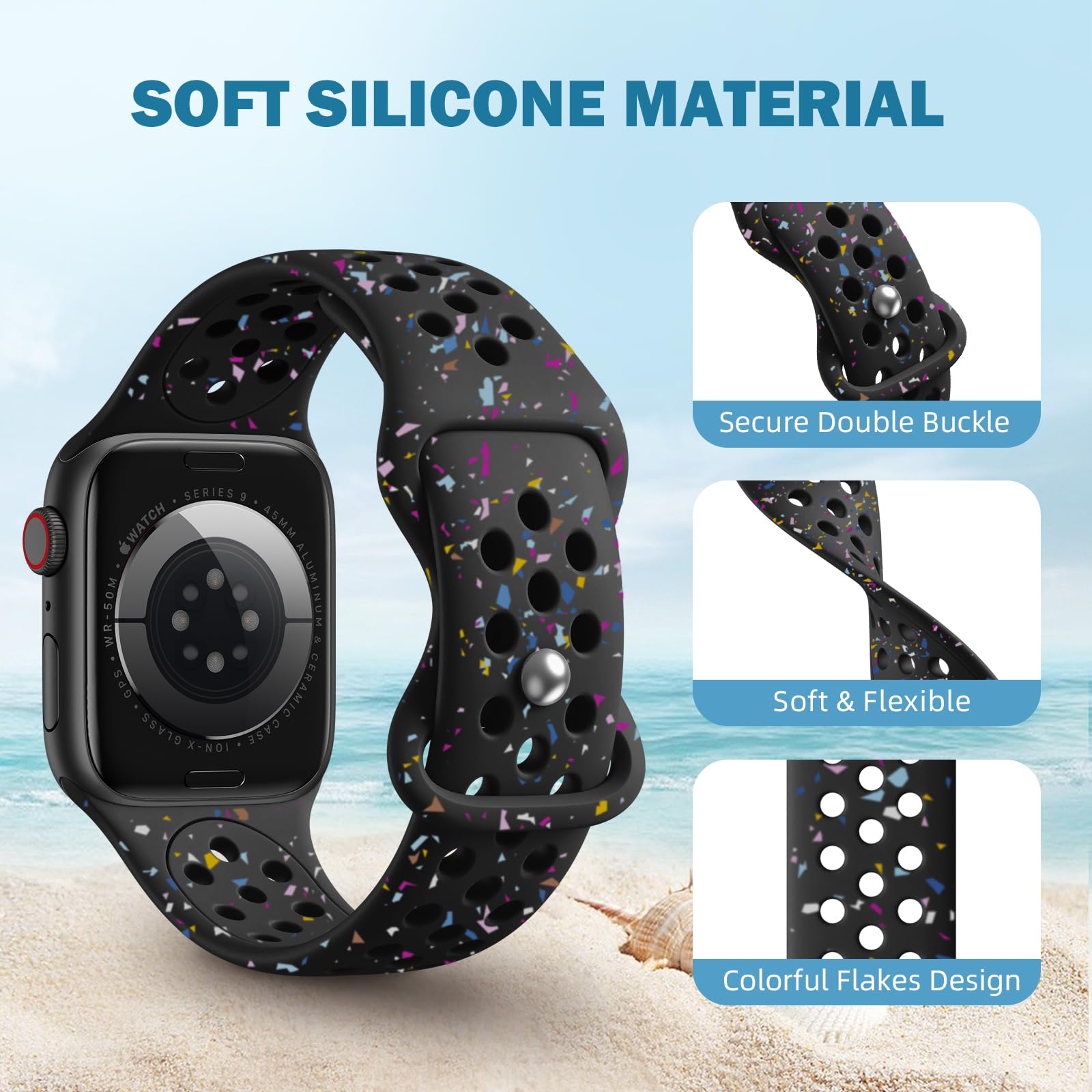 Lenrao - Pulsera deportiva compatible con Apple Watch 44 mm, 45 mm, 42 mm, 49 mm, 38 mm, 40 mm, 41 mm para hombre y mujer, correa suave y respetuosa con el medio ambiente compatible con Apple Watch